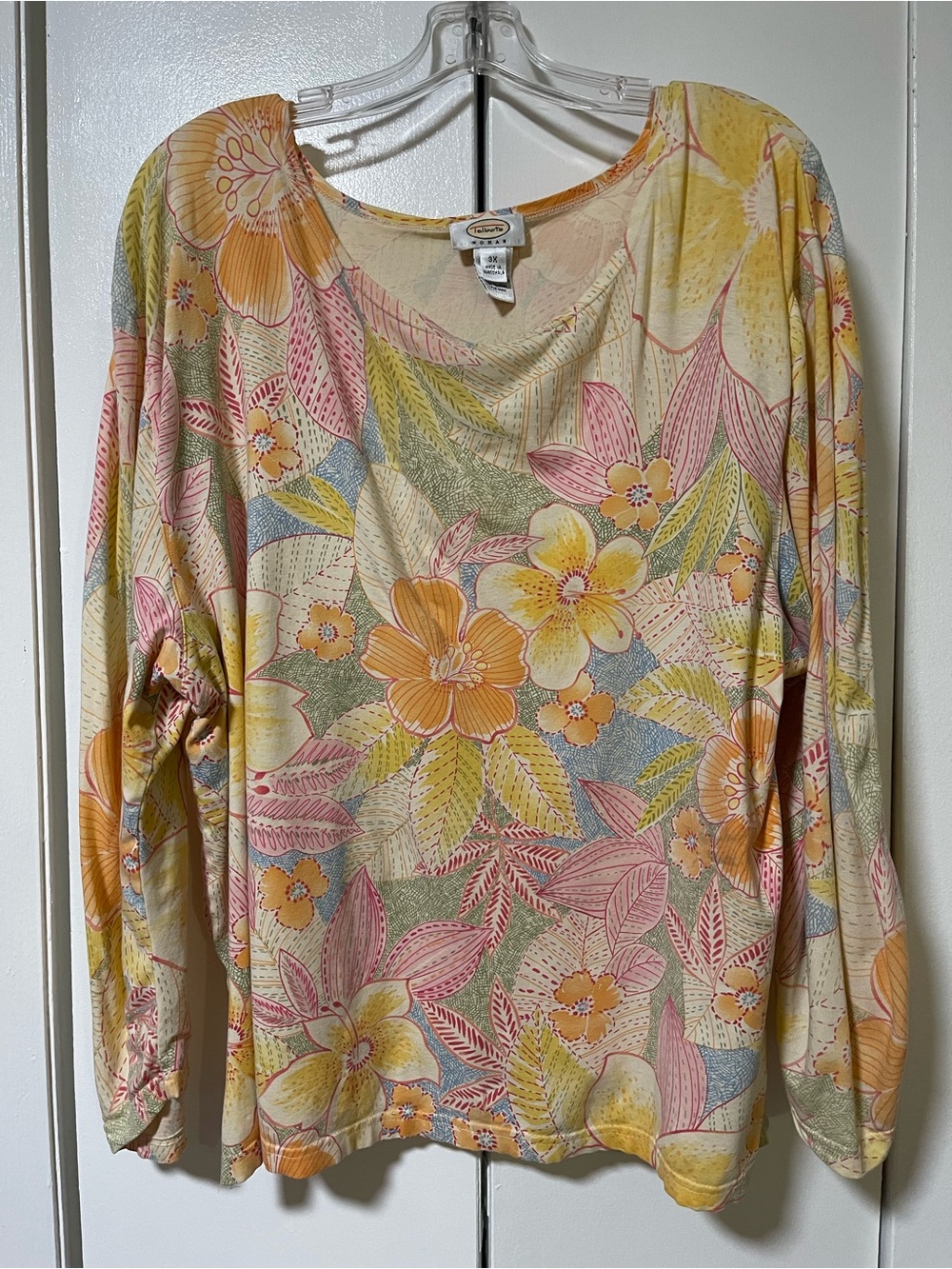 Talbots Pastel Floral Long Sleeve Top in Yellow, Pink & Cream